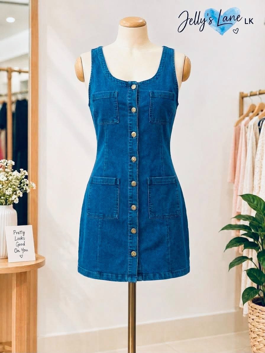 Denim Button-Front Pinafore Dress