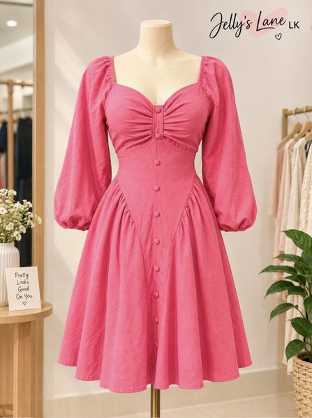 Pink Sweetheart Puff-Sleeve Dress